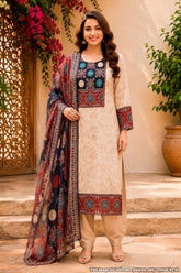 Tussar Maslin Suit with Neck Embroidery