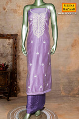 Mauve Embroidered Chanderi Unstitched Suit Set with Dupatta for Women