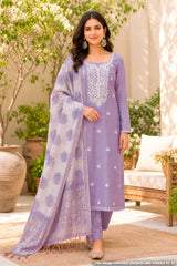Mauve Embroidered Chanderi Unstitched Suit Set with Dupatta for Women