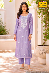 Mauve Embroidered Chanderi Unstitched Suit Set with Dupatta for Women
