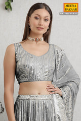 Grey Georgette Sequins Embroidered Lehenga