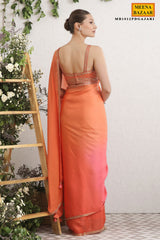 Gajari Ombre Satin Sequins Embroidered Saree