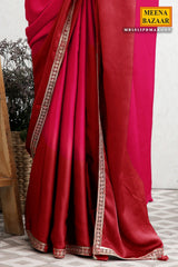 Maroon Satin Embroidered Saree
