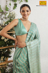 Rama Green Georgette Sequins Embroidered Saree