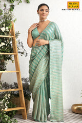Rama Green Georgette Sequins Embroidered Saree