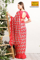 Crimson Red Georgette Embroidered Saree