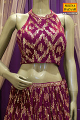 Wine Georgette Sequins Embroidered Lehenga with Dupatta