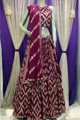 Wine Georgette Sequins Embroidered Lehenga with Dupatta