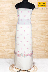 Cream & Pink Embroidered Chanderi Unstitched Suit Set