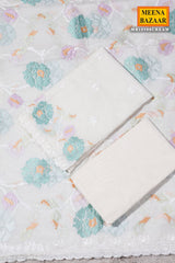 Cream Cotton Unstitched Suit with Embroidery Detail