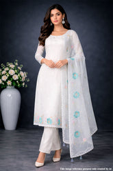 Cream Cotton Unstitched Suit with Embroidery Detail