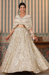 Cream Georgette Sequins Embroidered Lehenga Elegant Wedding & Party Wear