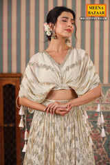 Cream Georgette Sequins Embroidered Lehenga Elegant Wedding & Party Wear