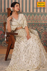 Cream Georgette Sequins Embroidered Lehenga Elegant Wedding & Party Wear