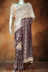Wine Georgette Sequin Embroidered Saree
