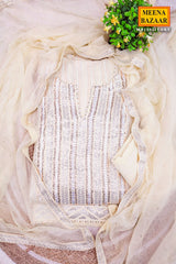 Cream Georgette Sequin Embroidered 3Pc Unstitched Suit