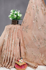 Gold Floral Sequin Embroidered Georgette Saree