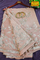 Gold Floral Sequin Embroidered Georgette Saree
