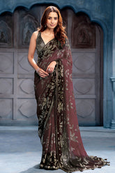 Coffee Georgette Sequins Designer Saree Party & Wedding Wear
