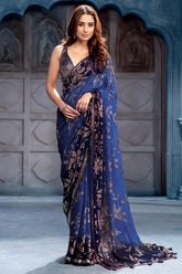 Blue Georgette Sequins Designer Saree Party & Wedding Wear