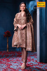 Copper Kanjivaram Tissue Suit Set with Matching Dupatta Festive Wear