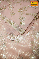 Brushed Copper Brown Floral Sequin Embroidered Georgette Saree