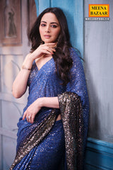 Navy Blue Georgette Sequins Designer Saree Party & Wedding Wear