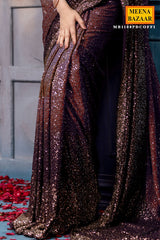 Coffee Georgette Sequins Designer Saree Party & Wedding Wear