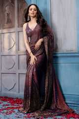 Coffee Georgette Sequins Designer Saree Party & Wedding Wear