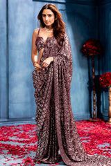 Brown Georgette Sequins Designer Saree Party & Wedding Wear