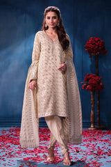 Antique Gold Kanjivaram Tissue Shirt Set with Crepe Bottom & Dupatta Suit