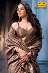 Dusty Brown Sequins Designer Saree Luxury Wedding & Festive Wear