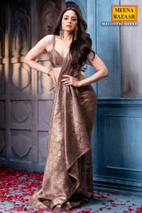 Dusty Brown Sequins Designer Saree Luxury Wedding & Festive Wear