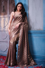 Dusty Brown Sequins Designer Saree Luxury Wedding & Festive Wear