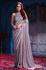 Grey Georgette Sequins Designer Saree Party & Wedding Wear