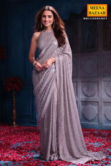 Grey Georgette Sequins Designer Saree Party & Wedding Wear