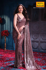 Brown Georgette Sequins Designer Saree Party & Wedding Wear