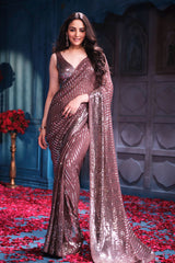 Brown Georgette Sequins Designer Saree Party & Wedding Wear