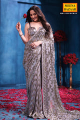 Grey Georgette Sequins Designer Saree Party & Wedding Wear