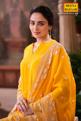 Mustard Crepe Suit Set with Chiffon Dupatta