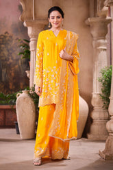 Mustard Crepe Suit Set with Chiffon Dupatta
