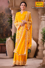 Mustard Crepe Suit Set with Chiffon Dupatta