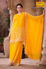 Mustard Crepe Suit Set with Chiffon Dupatta