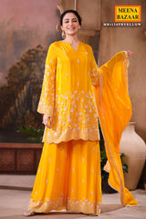 Mustard Crepe Suit Set with Chiffon Dupatta