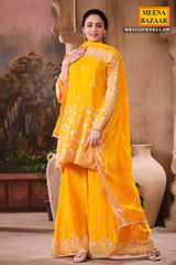 Mustard Crepe Suit Set with Chiffon Dupatta