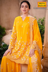 Mustard Crepe Suit Set with Chiffon Dupatta