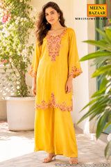 Mustard Shimmer Embroidered Suit