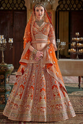 Rust Silk Zari and Sequin Embroidered Bridal Lehenga – Luxurious Wedding Wear