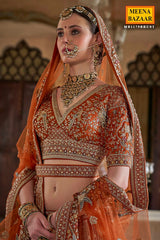Rust Silk Zari and Sequin Embroidered Bridal Lehenga – Luxurious Wedding Wear