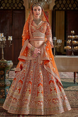 Rust Silk Zari and Sequin Embroidered Bridal Lehenga – Luxurious Wedding Wear